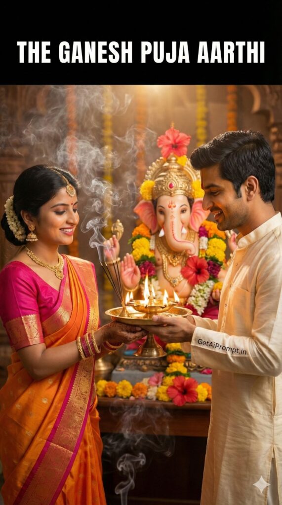 Ganesh Puja Divine Aarthi Indian Wedding AI Portrait