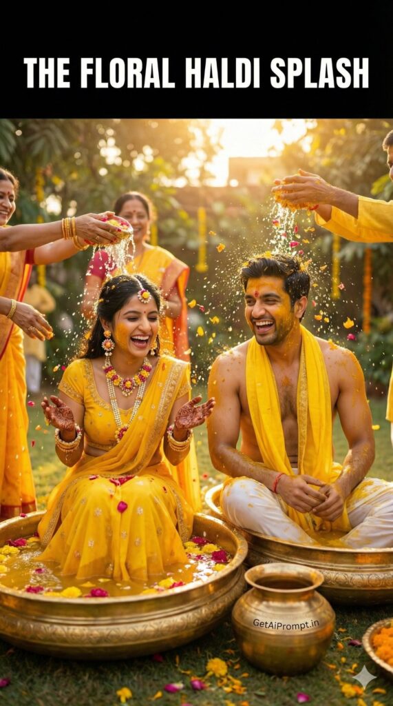 Floral Haldi Splash Vibrant Wedding AI Photo