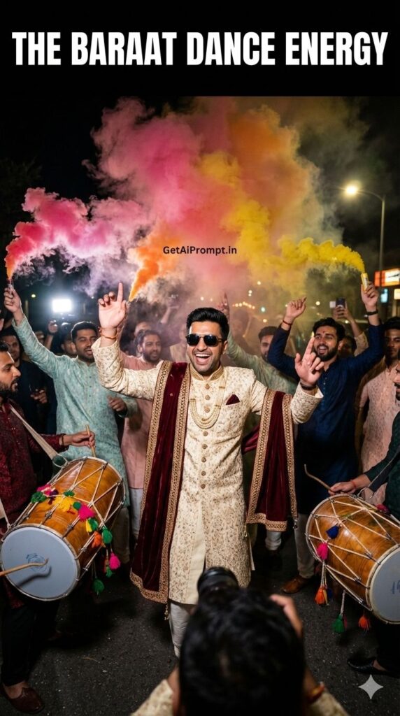 Baraat Dance Energy Smoke Bomb Indian Wedding AI