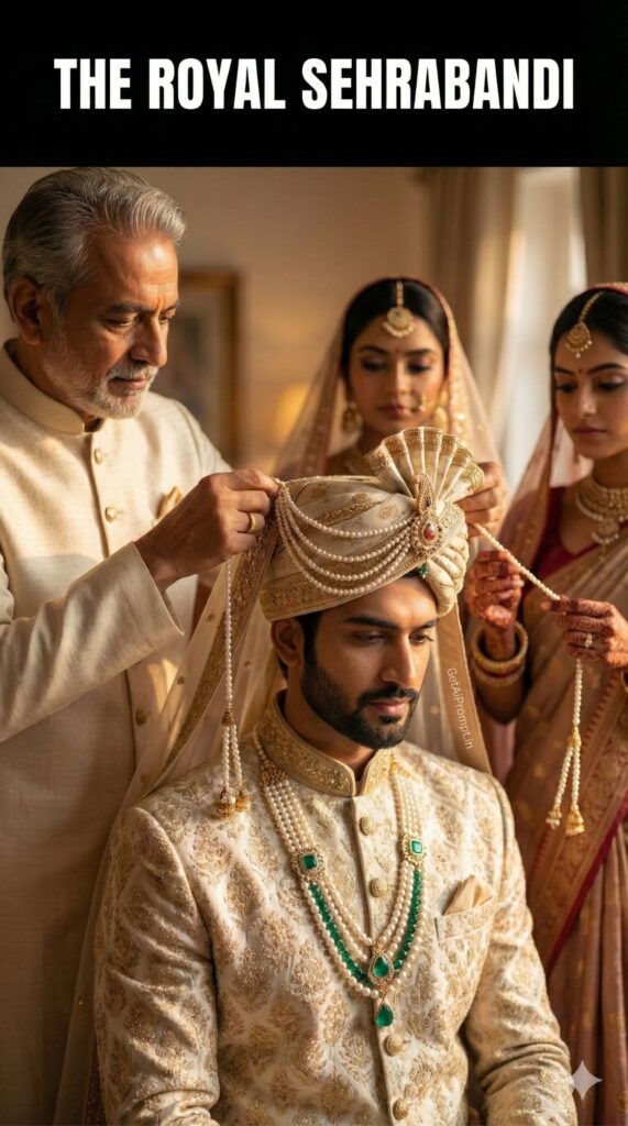 Royal Sehrabandi Groom Prep Indian Wedding AI