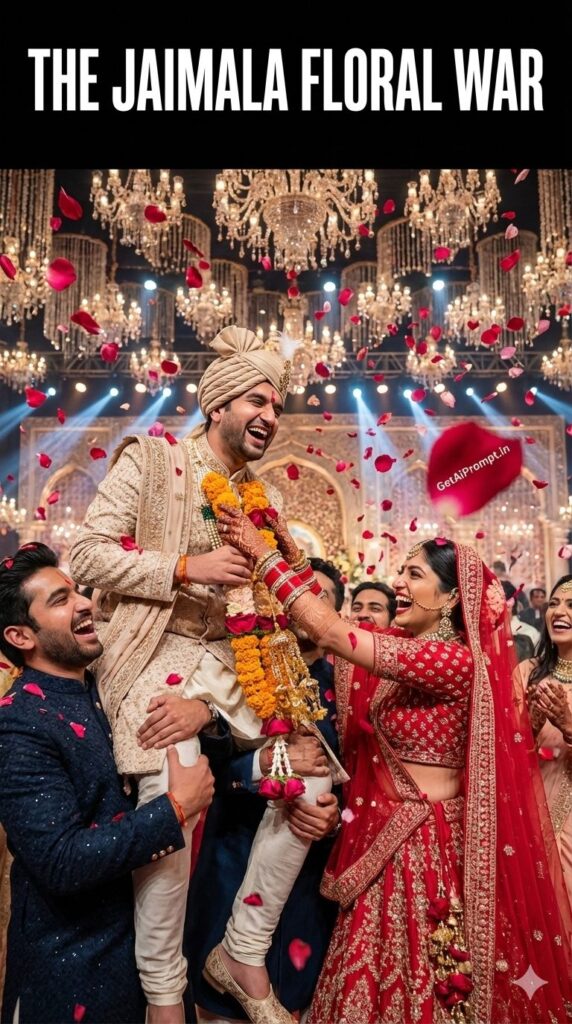Jaimala Rose Petal Explosion Indian Wedding AI Photo
