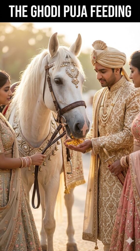 Ghodi Puja Groom Feeding Horse Wedding Ritual AI