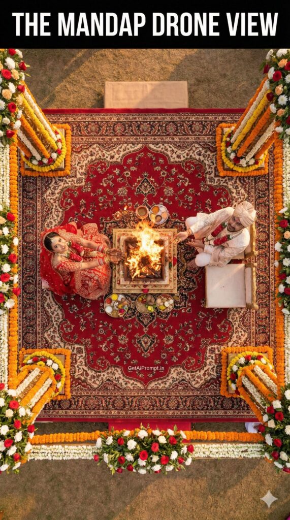 Aerial Drone Mandap View Indian Wedding AI Photo