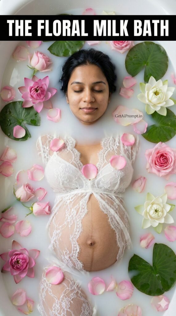 Floral Milk Bath Aesthetic Maternity AI Portrait