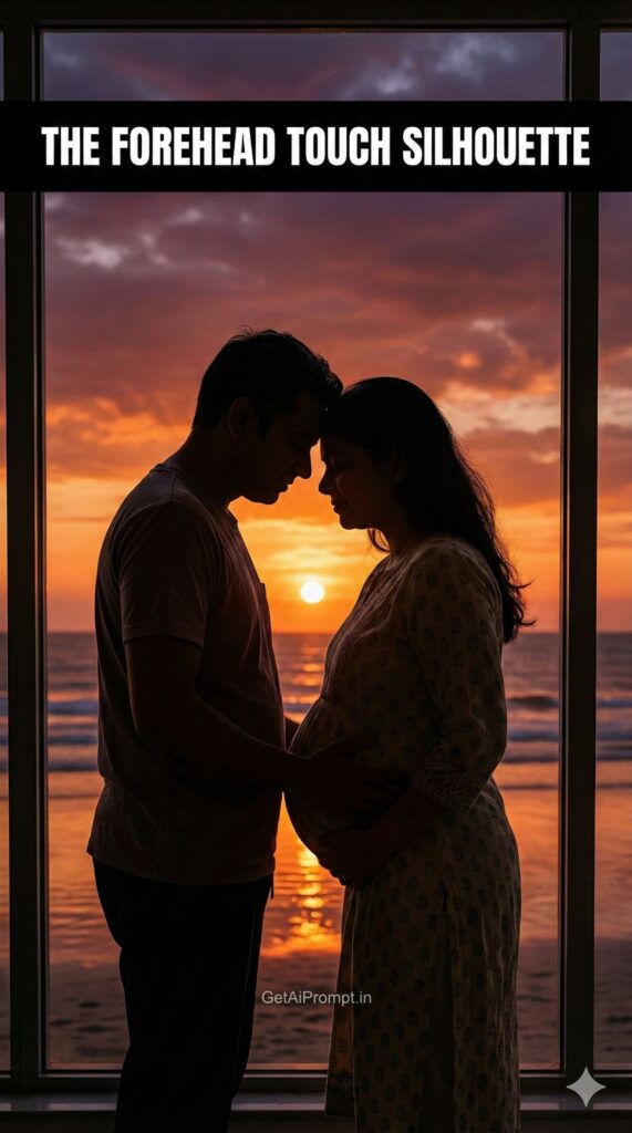 Romantic Sunset Silhouette Couple Maternity AI
