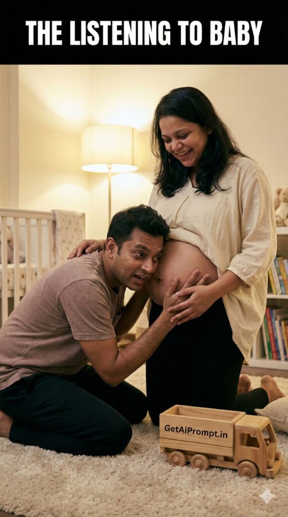 Future Dad Listening to Baby Maternity AI Photo