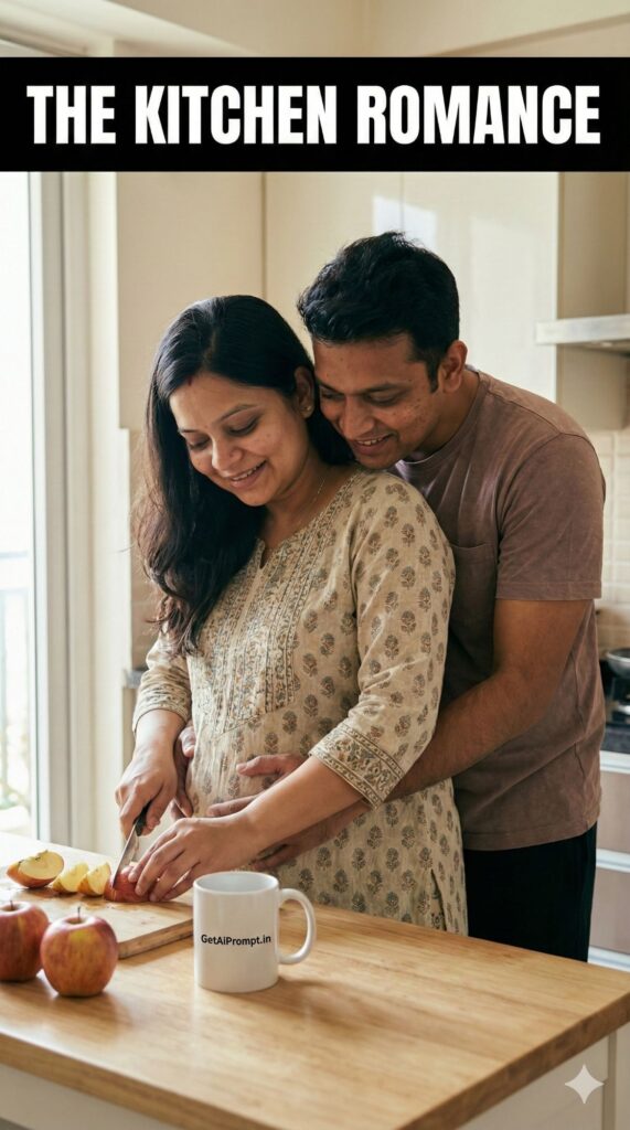 Kitchen Romance Everyday Maternity Couple AI Portrait