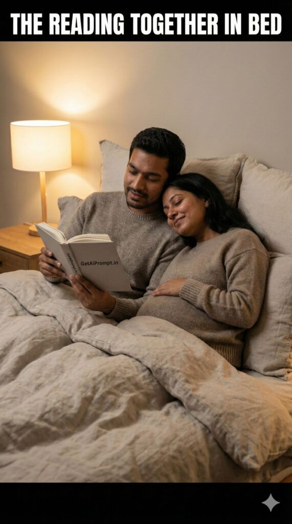 Reading in Bed Couple Maternity AI Photo