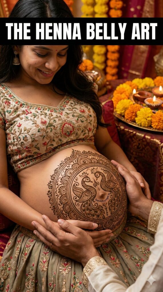 Henna Belly Art Traditional Maternity AI Photo