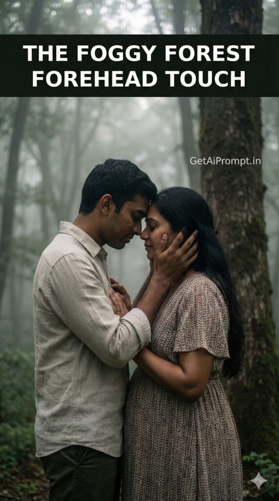 Moody Foggy Forest Maternity Couple AI Photo