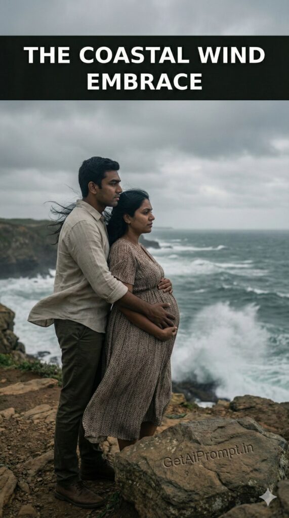 Epic Coastal Wind Embrace Maternity AI Portrait