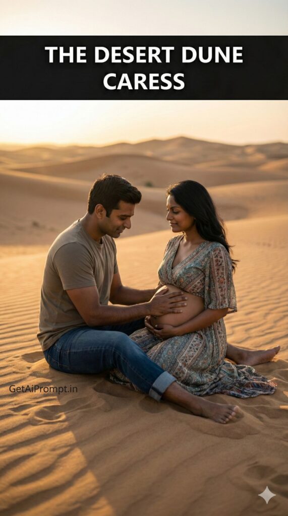 Desert Dune Sunset Maternity Couple AI Photo