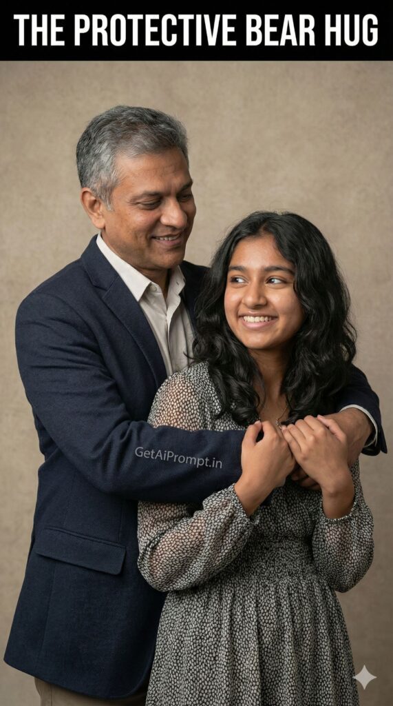 Father Daughter Protective Bear Hug AI Portrait Emotional Safety
