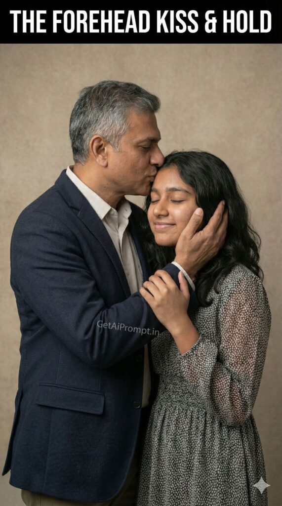 Father Kissing Daughter Forehead Studio Portrait Tender Affection