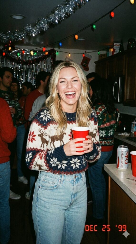 Option 3: The 90s Nostalgia Flash - Trend: Home Alone Vibe | Vibe: High Flash, Messy Party, Film Grain, Candid