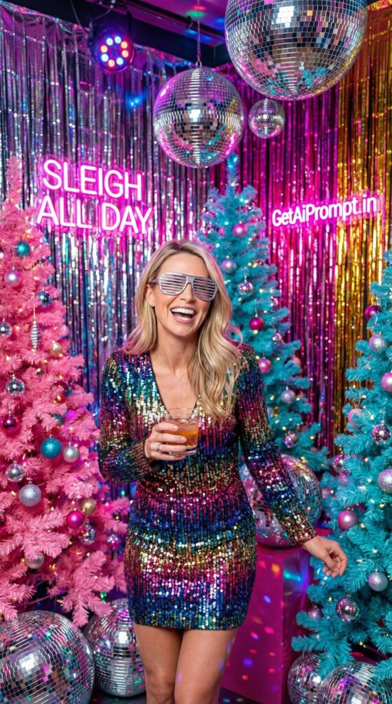 Option 6: The Maximalist Disco Party - Trend: Gen Z Chaos | Vibe: Bright Colors, Disco Balls, Neon, Fun