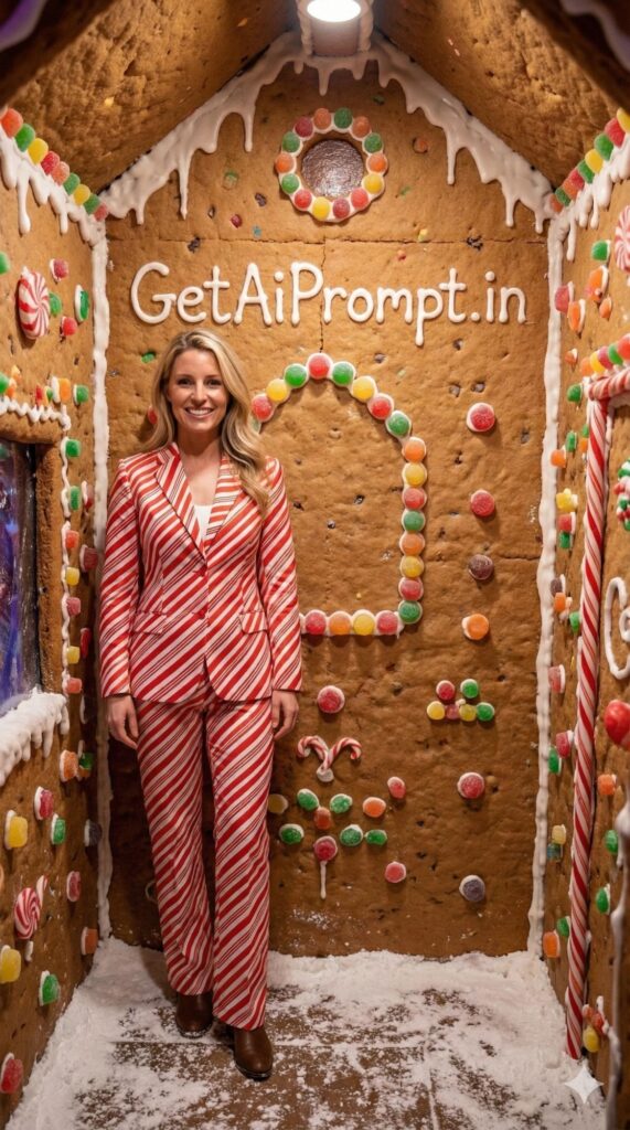 Option 8: The Gingerbread Fantasy - Trend: Surreal Art | Vibe: Candy Themes, Pastel, Willy Wonka Christmas