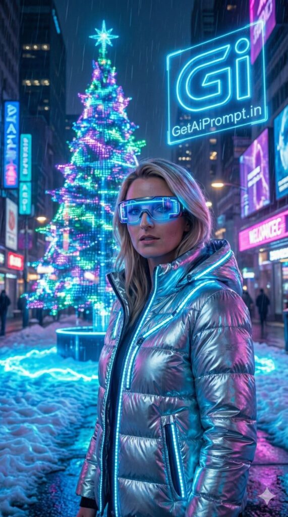 Option 10: The Cyberpunk Holiday - Trend: Future Tech | Vibe: Neon, Chrome, Sci-Fi, Hologram