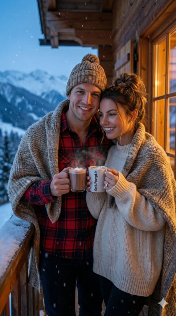 Option 6: The Cozy Cabin Winter - Trend: Holiday Romance | Vibe: Aspen, Snow, Fireplace, Intimacy