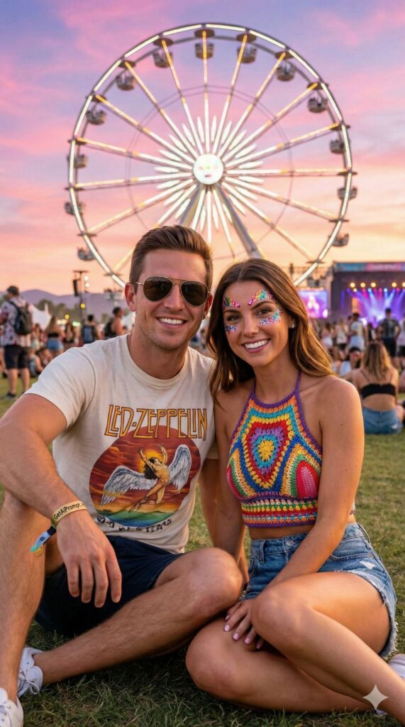 Option 10: The Festival Vibes - Trend: Coachella Style | Vibe: Glitter, Music, Sunset, Boho