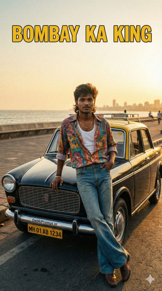 Option 5: The Retro Bollywood Gangster - Trend: 90s Bombay | Vibe: Sanjay Dutt / Shah Rukh Khan 90s style, open shirt, gold chain