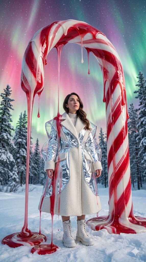 Option 2: The Surrealist Melting Arch - Trend: Surreal Art | Vibe: Dali meets Christmas, Gravity-defying, Immersive