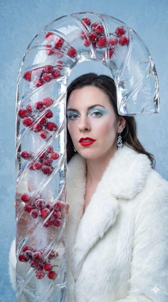 Option 5: The Frozen Ice Queen/King - Trend: High Fashion | Vibe: Luxury, Ice Carving, Cold, Prismatic