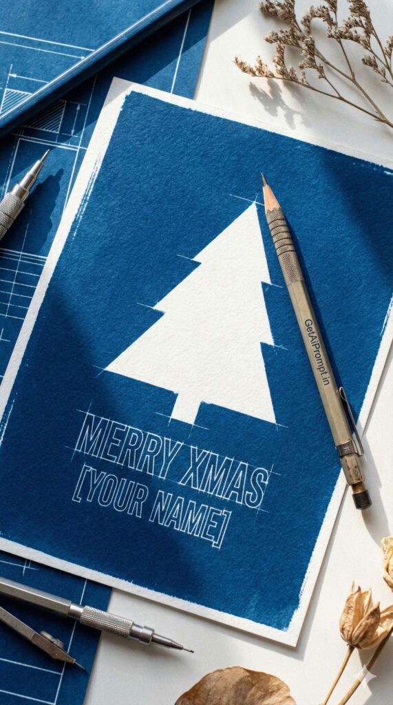 Option 9: The Architectural Blueprint - Trend: Cyanotype Style | Vibe: Intellectual, design-focused, blue and white, crisp