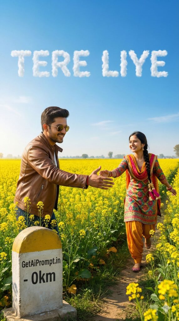 Option 4: The Mustard Fields - Trend: DDLJ Classic | Vibe: Shah Rukh Khan pose, Punjab, yellow flowers