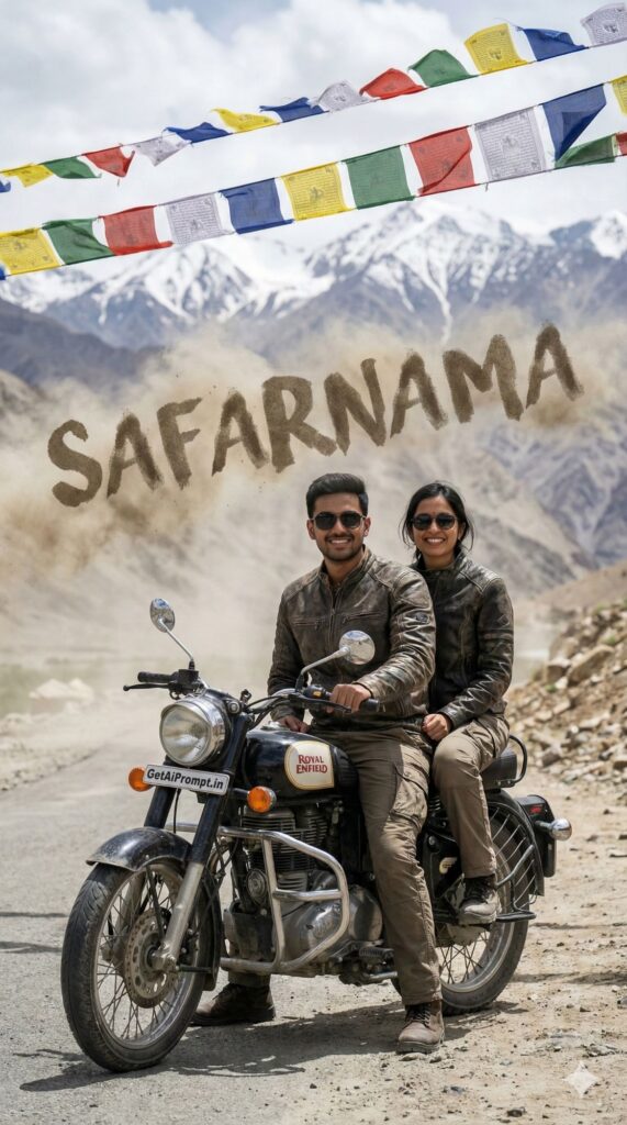 Option 6: The Ladakh Bike Trip - Trend: Adventure Goals | Vibe: Royal Enfield, mountains, prayer flags, wanderlust