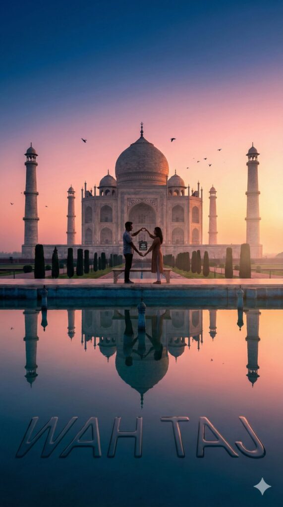 Option 9: The Taj Mahal Silhouette - Trend: The Monument of Love | Vibe: Agra, sunrise, symmetry, eternal love