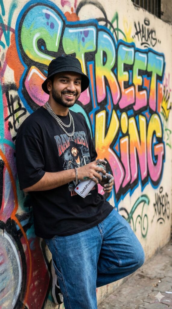 Option 3: The Urban Hypebeast - Trend: Street Style | Vibe: Mumbai/Delhi graffiti, oversized clothes, cool sneakers