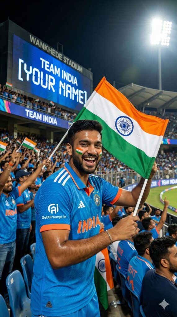 Option 5: The Cricket Fanatic - Trend: Bleed Blue | Vibe: Stadium atmosphere, Indian jersey, face paint, passion