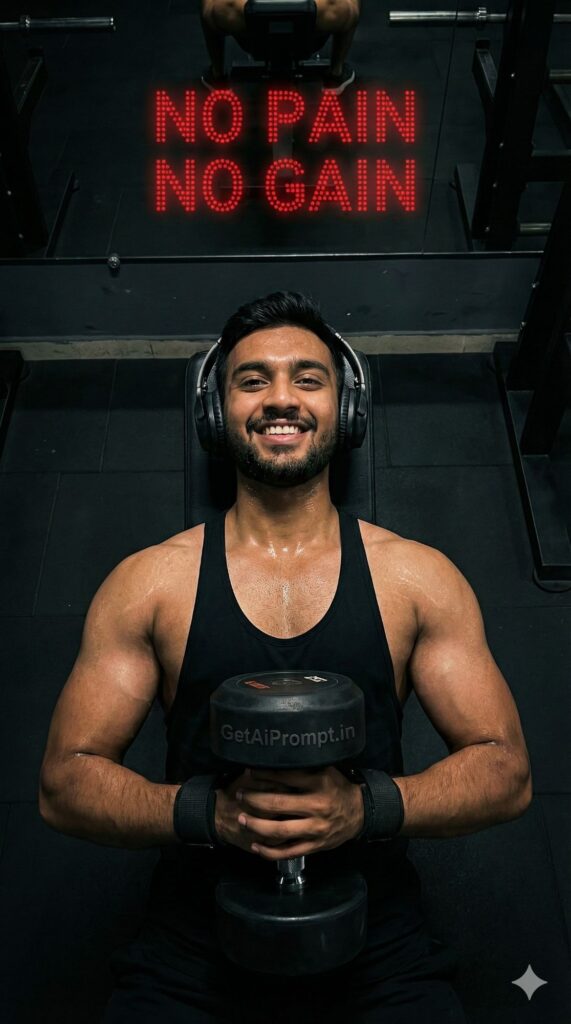 Option 6: The Gym Beast - Trend: Fitness Motivation | Vibe: Dark gym, veins, sweat, heavy weights, focus