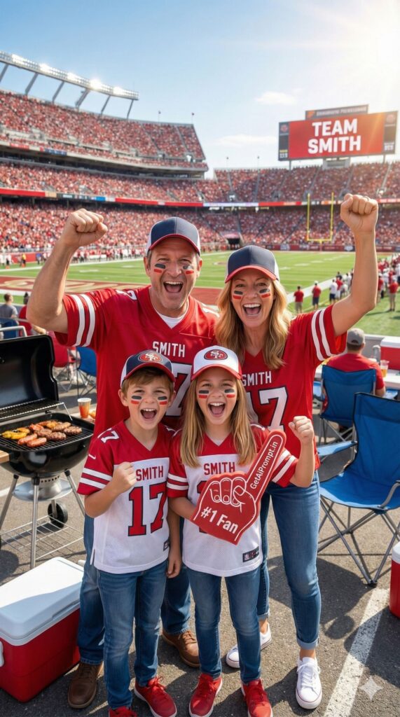 Option 6: The Game Day Tailgate - Trend: Sports Fanatics | Vibe: NFL/College football, jerseys, stadium, high energy