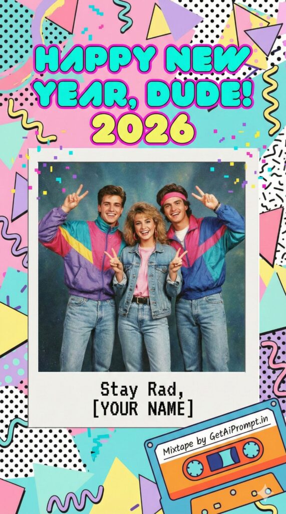 Option 6: The Retro Pop - Trend: Vintage 80s/90s | Vibe: Nostalgia, cassette tapes, bold patterns, fun