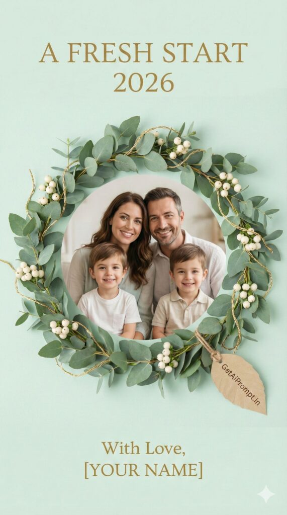 Option 8: The Botanical Frame - Trend: Natural | Vibe: Organic, eucalyptus, gold accents, fresh start