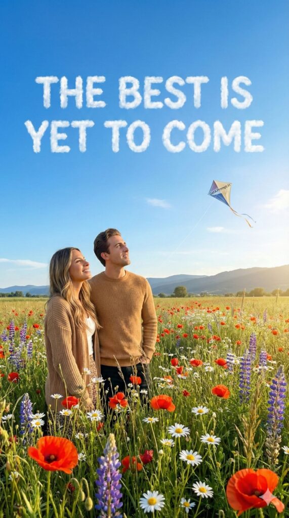 Option 3: The Skywriting Dream - Trend: Grand & Airy | Vibe: Hopeful, blue sky, clouds, freedom