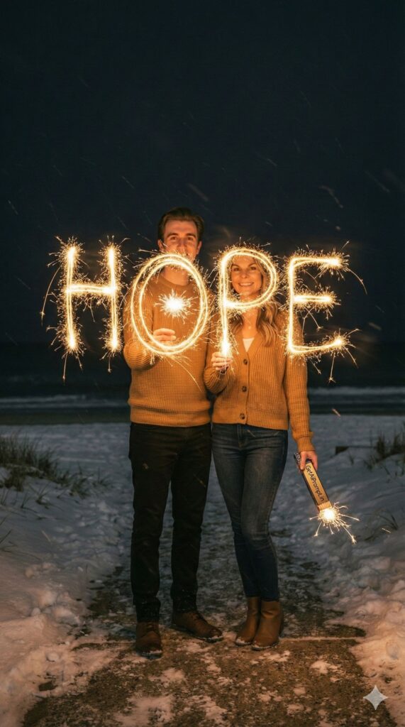 Option 8: The Sparkler Writing - Trend: Magical Night | Vibe: Long exposure, light trails, whimsical, active