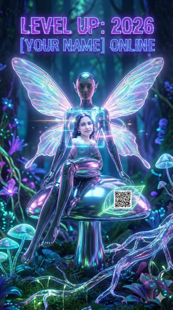 Option 2: The Cyber-Fairy - Trend: Y2K Futuristic | Vibe: Grimes aesthetics, glowing wings, chrome, digital nature