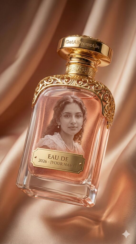 Option 4: The Luxury Perfume - Trend: Editorial | Vibe: Chanel No. 5, glass, gold, expensive, sophisticated