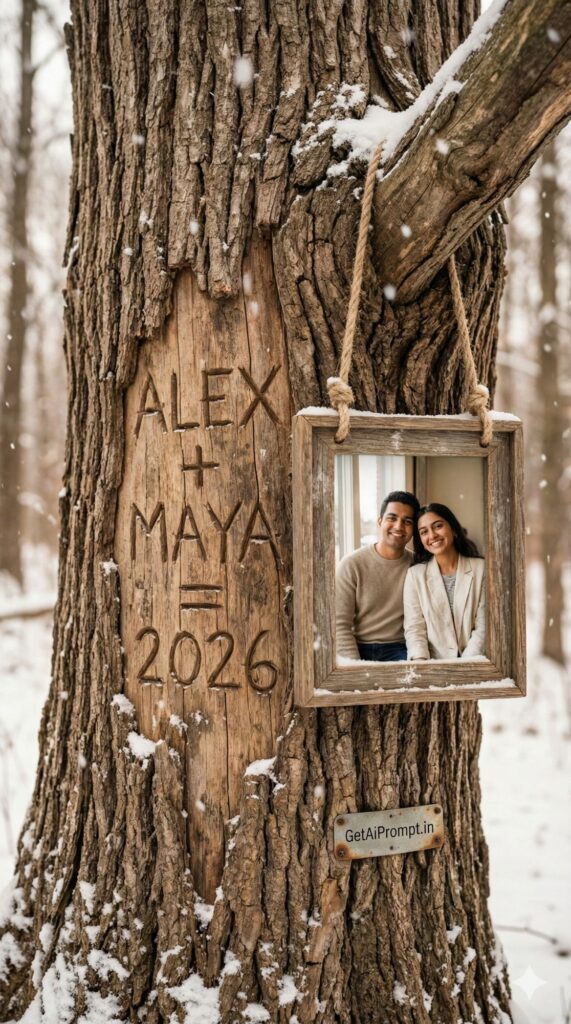 Option 4: The Carved Tree - Trend: Rustic & Cozy | Vibe: Cabin in the woods, nature, lasting, romantic