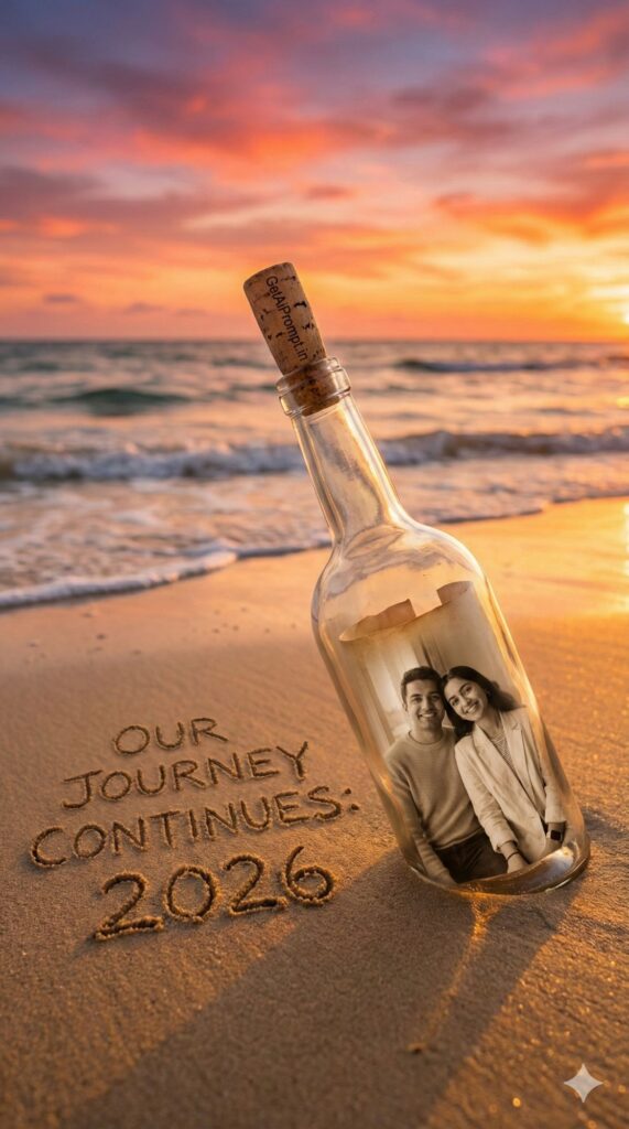 Option 6: The Message in a Bottle - Trend: Beach/Travel | Vibe: Romantic getaway, ocean, sunset, adventurous
