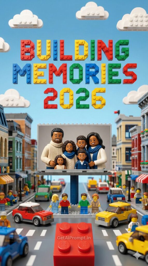 Option 8: The Lego World - Trend: Playful/Fun | Vibe: Lego movie, plastic texture, colorful, toy aesthetic