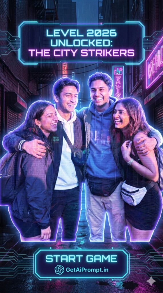 Option 2: The Gamer Lobby - Trend: Cyberpunk/Esports | Vibe: Valorant/GTA loading screen, neon, glitch, high-tech, cool