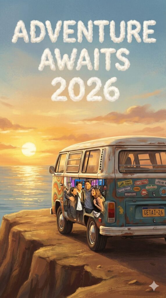Option 4: The Road Trip Van - Trend: Wanderlust | Vibe: VW Bus, travel, sunset, freedom, indie movie