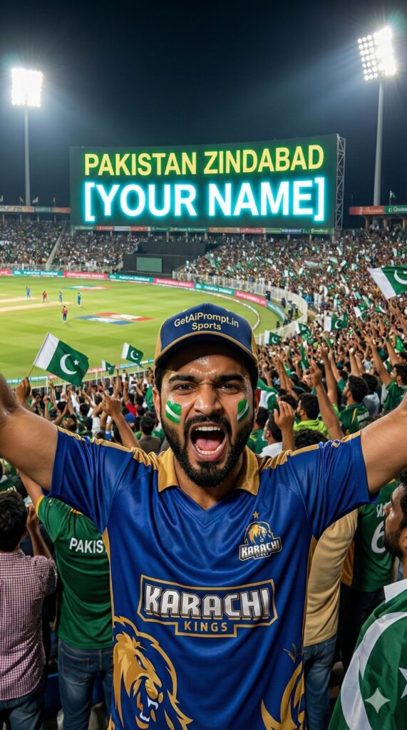Option 4: The PSL Cricket Fanatic - Trend: Stadium Energy | Vibe: Cricket match, team jersey, face paint, crowd, passion