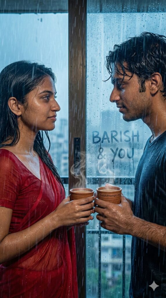 Option 1: The First Monsoon - Trend: Petrichor & Wet Silk | Vibe: Mumbai rains, wet clothes, steaming chai, tactile water