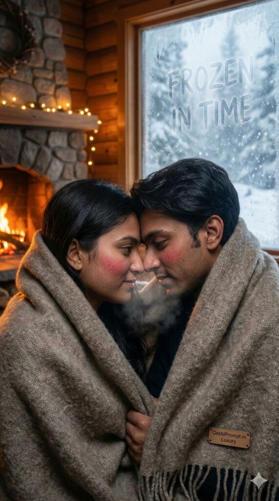 Option 2: The Kashmir Winter - Trend: Warmth in Cold | Vibe: Gulmarg snow, heavy wool, firelight, breath fog, cozy intimacy