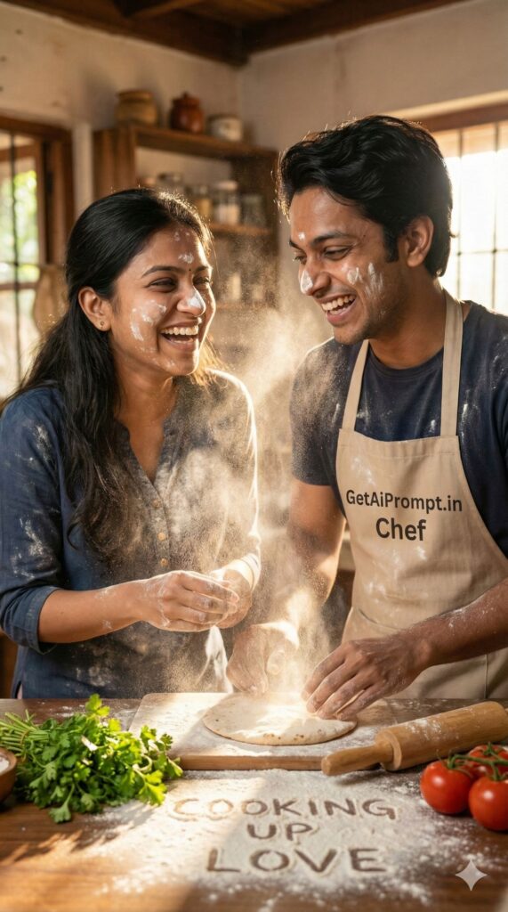 Option 8: The Kitchen Mess - Trend: Playful & Floury | Vibe: Sunday morning, cooking together, flour in air, sunlight, domestic intimacy